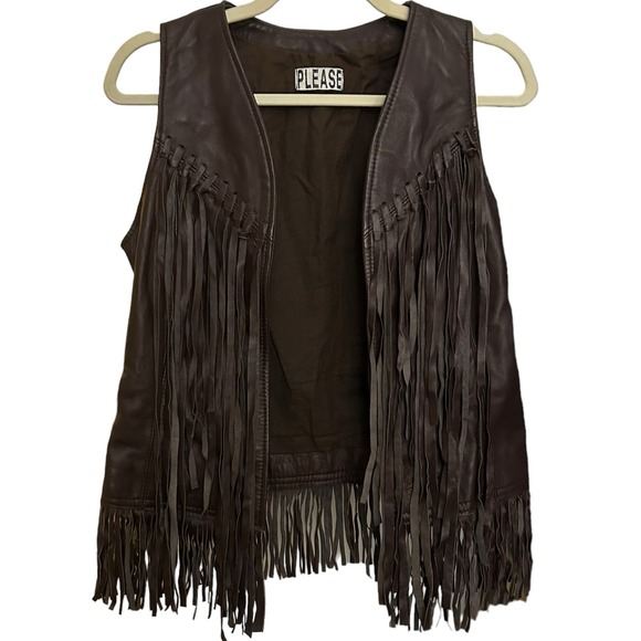 Please Jackets & Blazers - Vintage Fringed Brown Leather Vest
